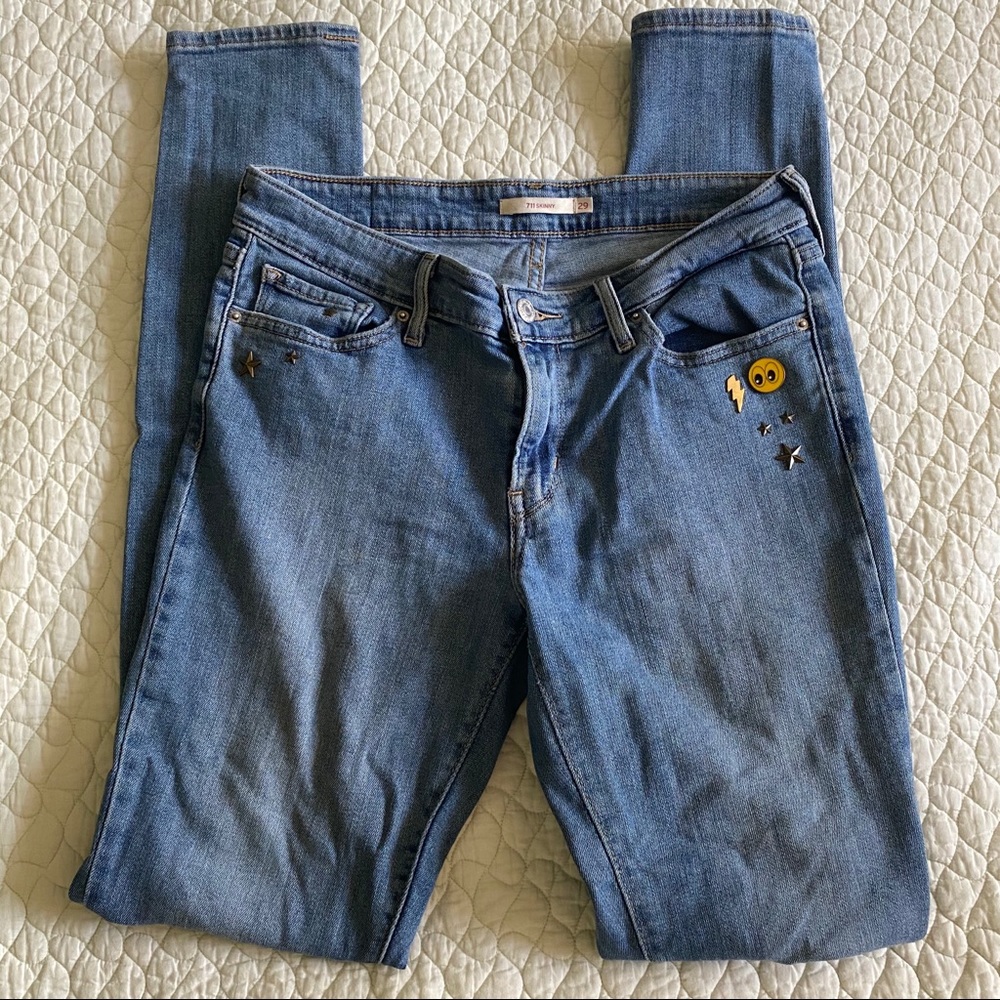 Levi's 711 midrise skinny jeans w/ embellishments